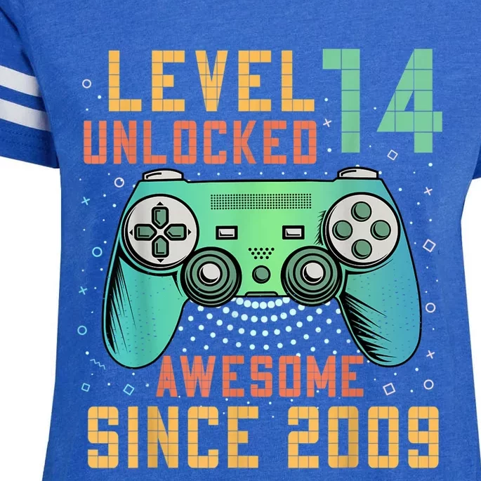 Level 14 Unlocked 14th Birthday 14 Year Old Boy Gamer Bday Enza Ladies Jersey Football T-Shirt