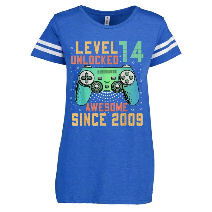 Level 14 Unlocked 14th Birthday 14 Year Old Boy Gamer Bday Enza Ladies Jersey Football T-Shirt