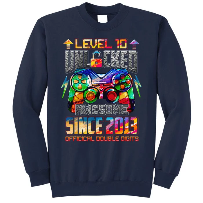 Level 10 Unlocked Awesome Since 2013 10th Birthday Gaming Tall Sweatshirt