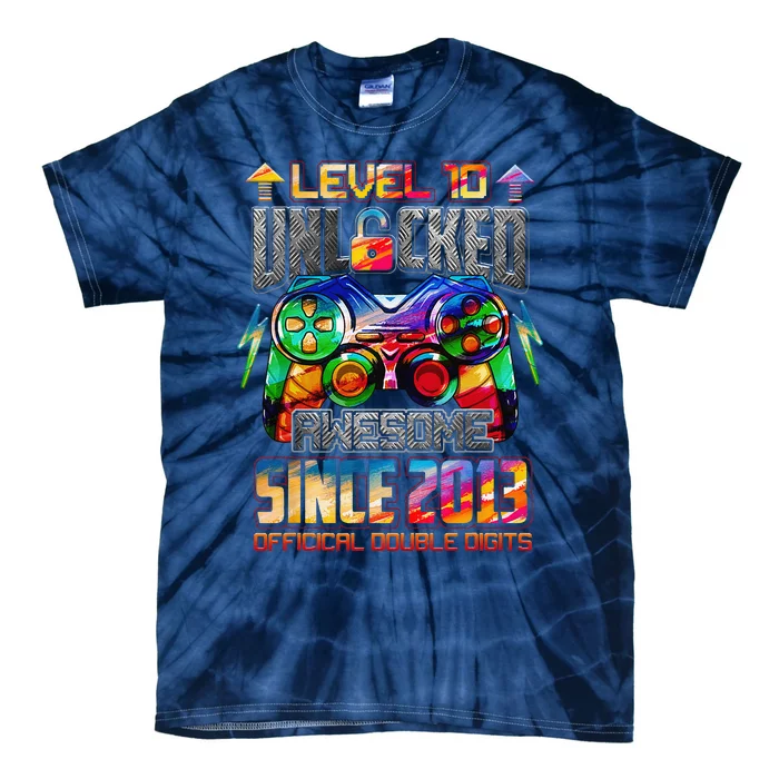 Level 10 Unlocked Awesome Since 2013 10th Birthday Gaming Tie-Dye T-Shirt