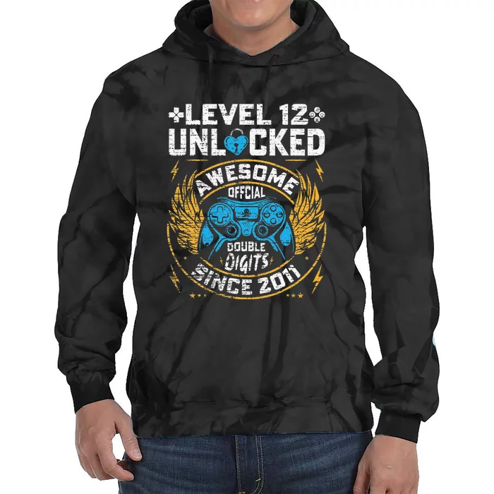 Level 12 Unlocked Since 2011 12nd Birthday Gaming Tie Dye Hoodie