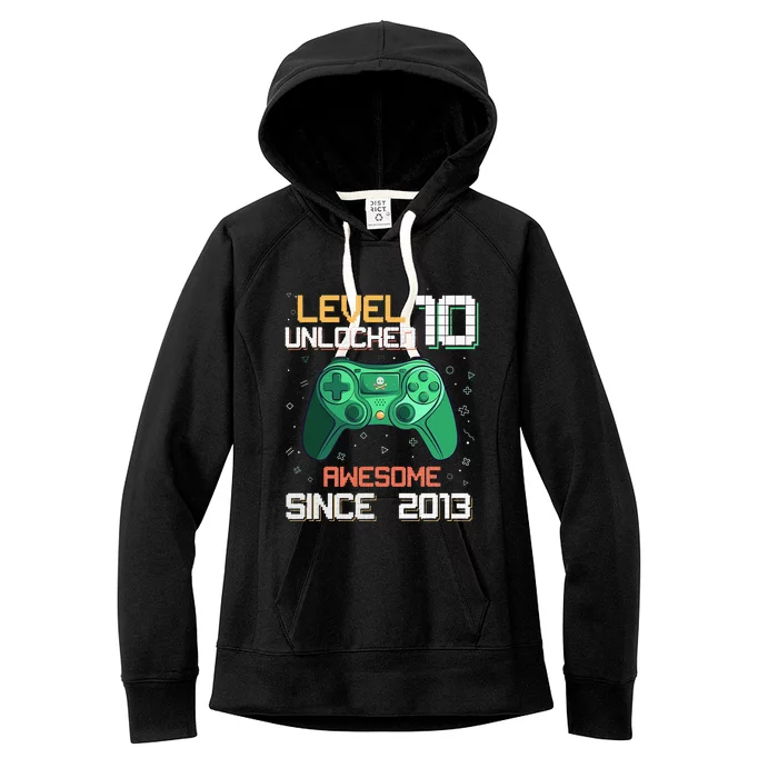 Level 10 Unlocked 10th Birthday 10 Year Old Gamer Bday Women's Fleece Hoodie