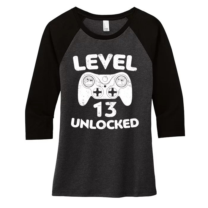 Level 13 Unlocked 13th Video Gamer Birthday Gift Women's Tri-Blend 3/4-Sleeve Raglan Shirt