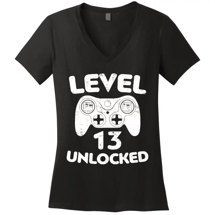 Level 13 Unlocked 13th Video Gamer Birthday Gift Women's V-Neck T-Shirt