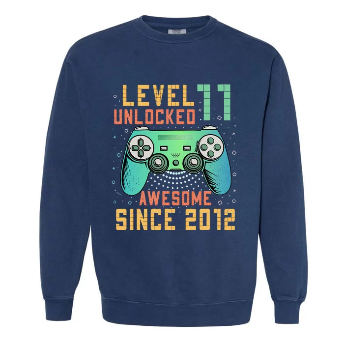 Level 11 Unlocked 11th Birthday 11 Year Old Boy Gifts Gamer Garment-Dyed Sweatshirt