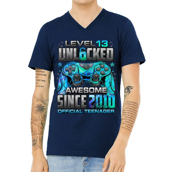 Level 13 Unlocked Awesome Since 2010 13th Birthday Gaming V-Neck T-Shirt