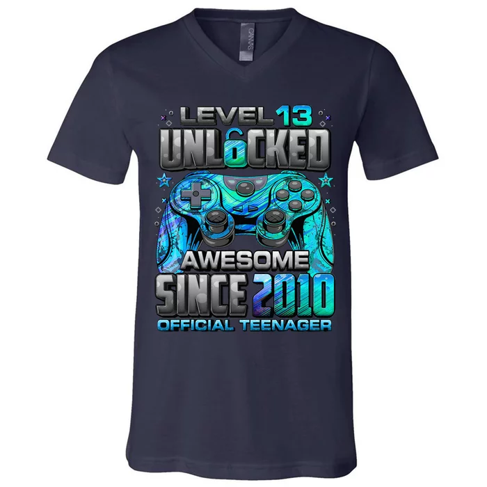 Level 13 Unlocked Awesome Since 2010 13th Birthday Gaming V-Neck T-Shirt