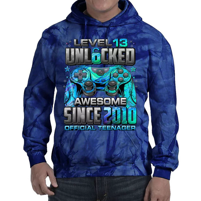 Level 13 Unlocked Awesome Since 2010 13th Birthday Gaming Tie Dye Hoodie