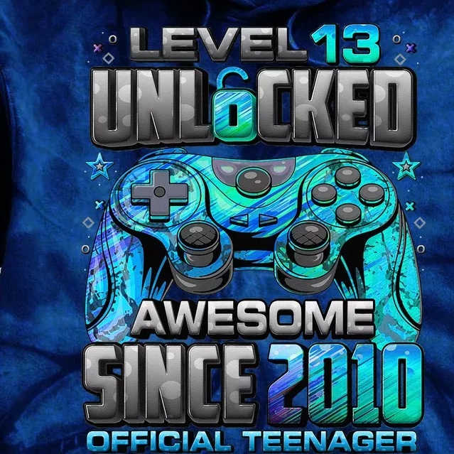 Level 13 Unlocked Awesome Since 2010 13th Birthday Gaming Tie Dye Hoodie