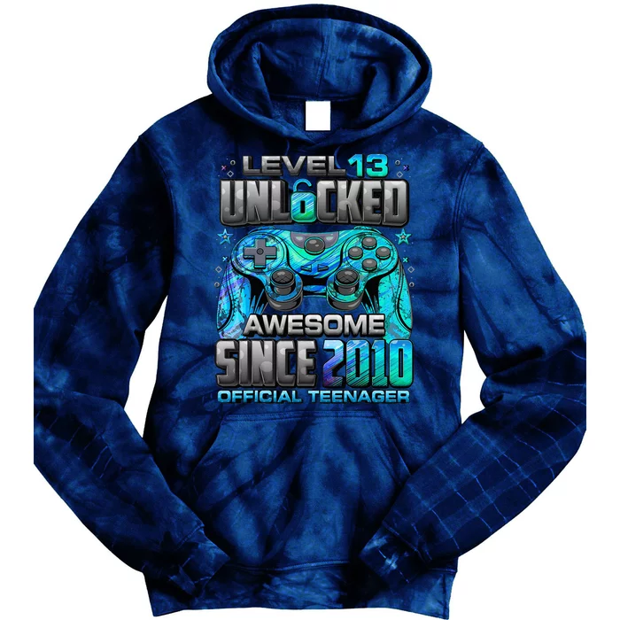 Level 13 Unlocked Awesome Since 2010 13th Birthday Gaming Tie Dye Hoodie