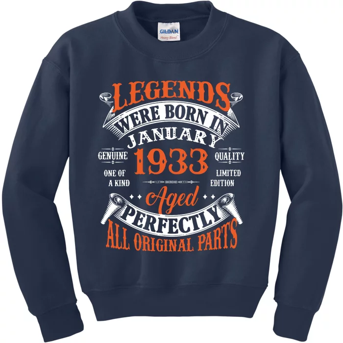 Legend 1933 Vintage 90th Birthday Born In January 1933 Kids Sweatshirt