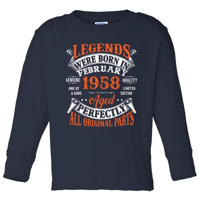 Legend 1958 Vintage 65th Birthday Born In February 1958 Toddler Long Sleeve Shirt