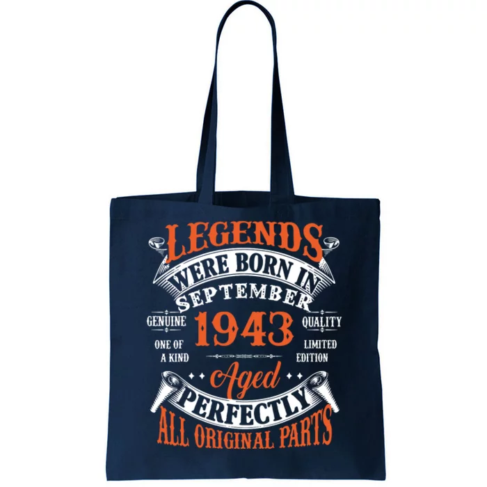 Legend 1943 Vintage 80th Birthday Born In september 1943 Tote Bag