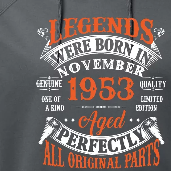 Legend 1953 Vintage 70th Birthday Born In November 1953 Performance Fleece Hoodie