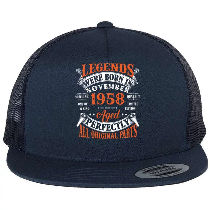 Legend 1958 Vintage 65th Birthday Born In November 1958 Flat Bill Trucker Hat