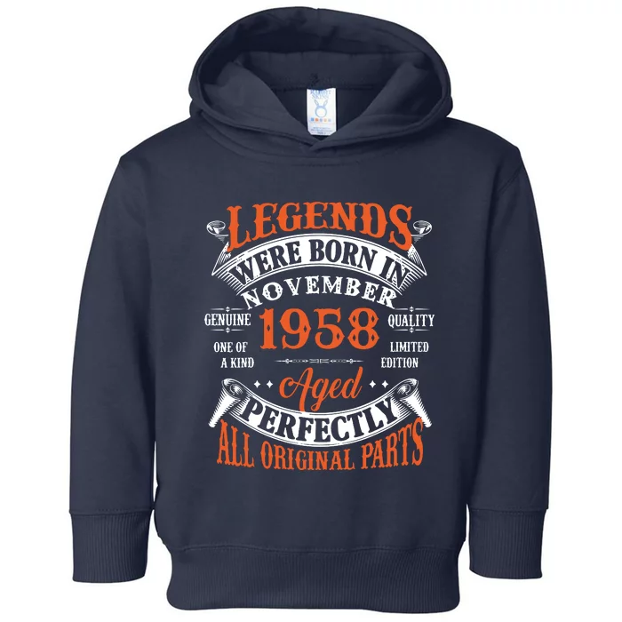 Legend 1958 Vintage 65th Birthday Born In November 1958 Toddler Hoodie