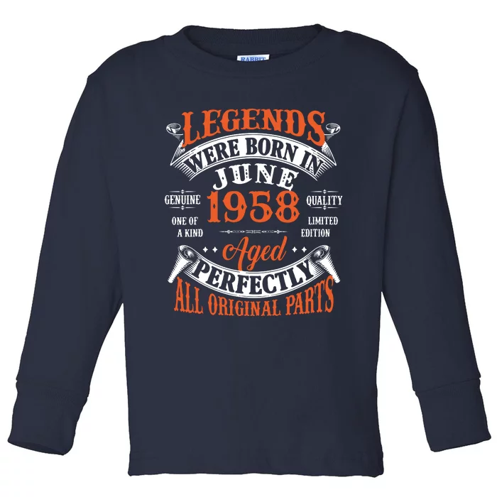 Legend 1958 Vintage 65th Birthday Born In June 1958 Toddler Long Sleeve Shirt