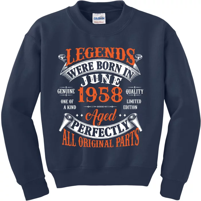 Legend 1958 Vintage 65th Birthday Born In June 1958 Kids Sweatshirt