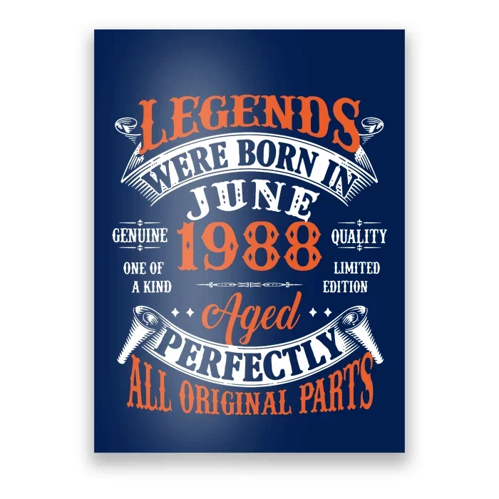 Legend 1988 Vintage 35th Birthday Born In June 1988 Poster