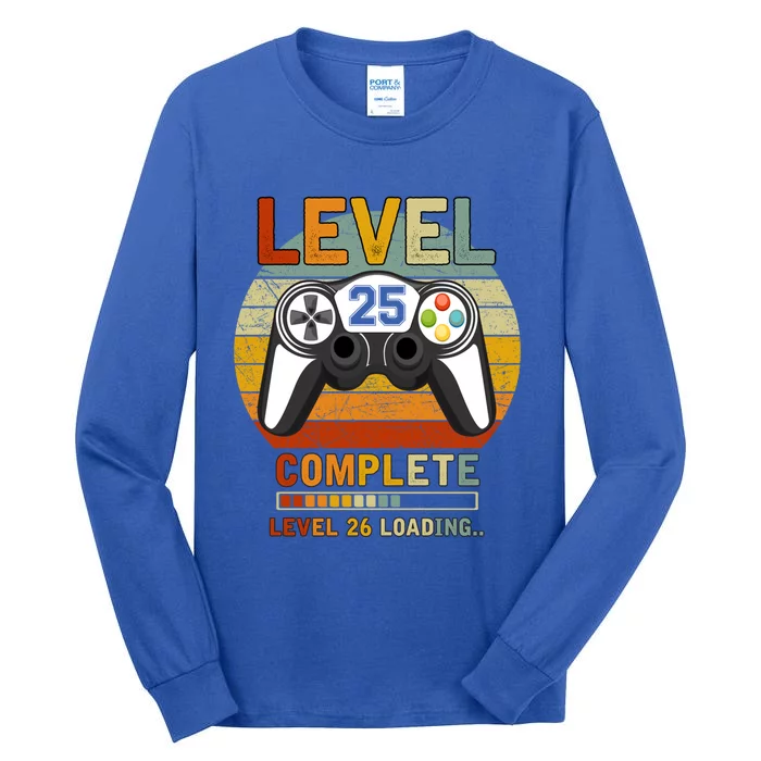 Level 25 Complete Level 26 Loading Gamers 25th Birthday Gift Tall Long Sleeve T-Shirt