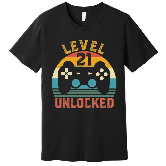 Level 21 Complete Vintage Video Gamer 21st Birthday Gift Premium T-Shirt