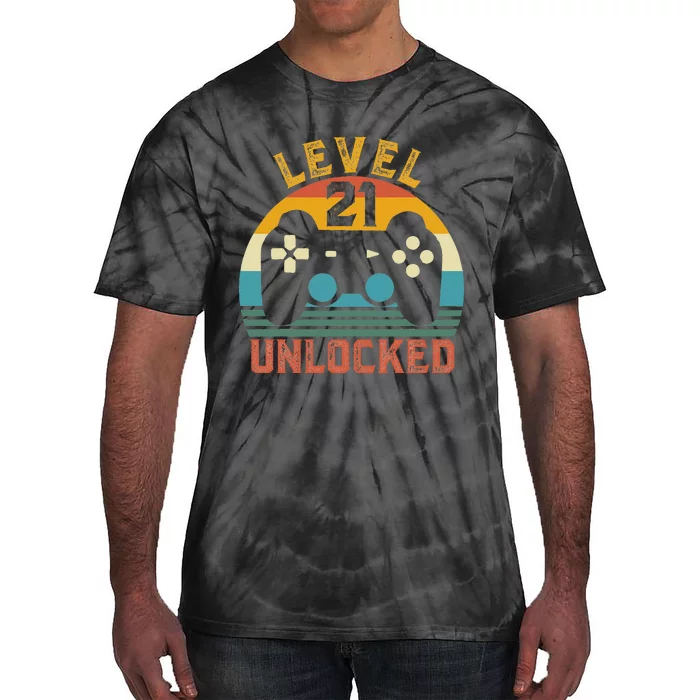 Level 21 Complete Vintage Video Gamer 21st Birthday Gift Tie-Dye T-Shirt