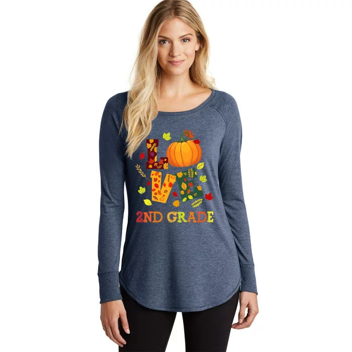 Love 2nd Grade Happy Fall Yall Autumn Teacher Student Gift Women's Perfect Tri Tunic Long Sleeve Shirt