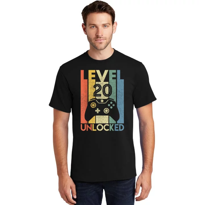 Level 20 Unlocked Shirt Funny Video Gamer 20th Birthday Gift Tall T-Shirt