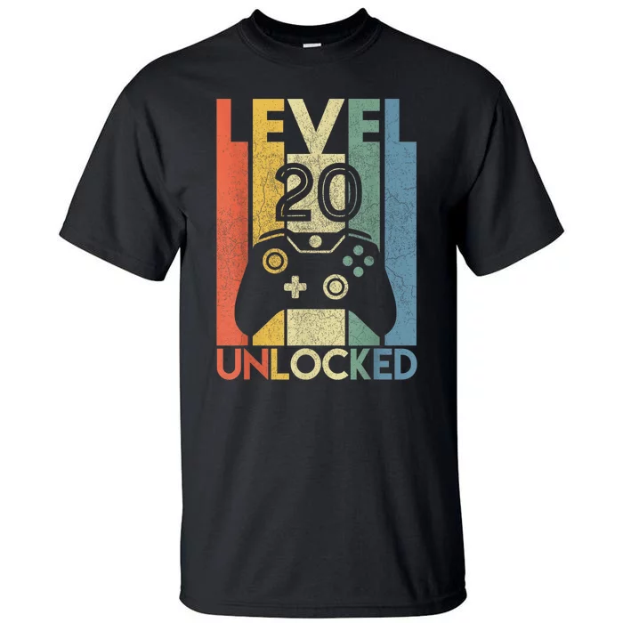 Level 20 Unlocked Shirt Funny Video Gamer 20th Birthday Gift Tall T-Shirt