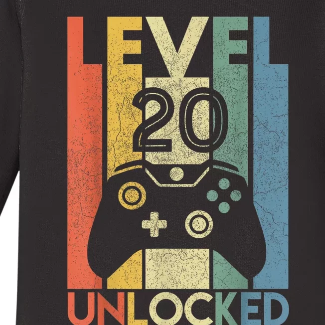 Level 20 Unlocked Shirt Funny Video Gamer 20th Birthday Gift Baby Long Sleeve Bodysuit