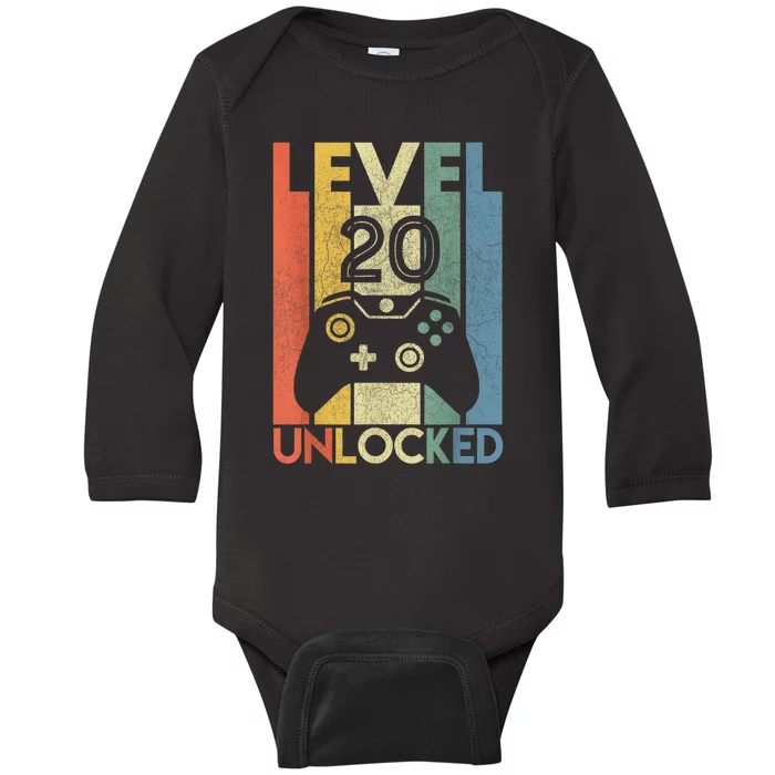 Level 20 Unlocked Shirt Funny Video Gamer 20th Birthday Gift Baby Long Sleeve Bodysuit