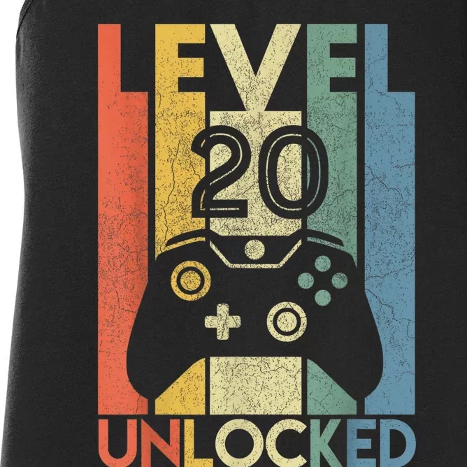 Level 20 Unlocked Shirt Funny Video Gamer 20th Birthday Gift Women's Racerback Tank