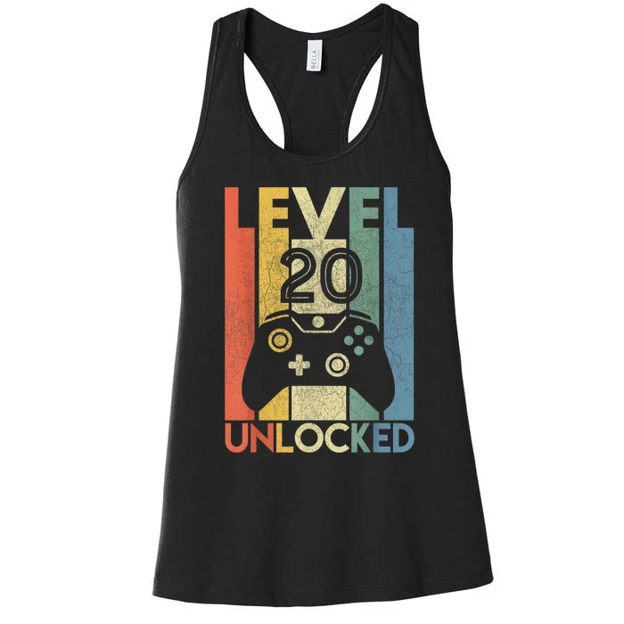 Level 20 Unlocked Shirt Funny Video Gamer 20th Birthday Gift Women's Racerback Tank