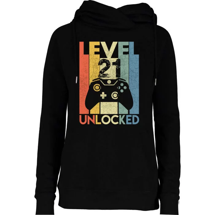 Level 21 Unlocked Awesome Video Game 21 Birthday Gift Womens Funnel Neck Pullover Hood