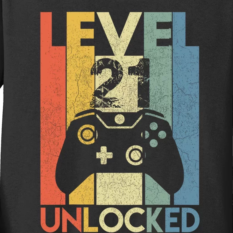 Level 21 Unlocked Awesome Video Game 21 Birthday Gift Kids Long Sleeve Shirt