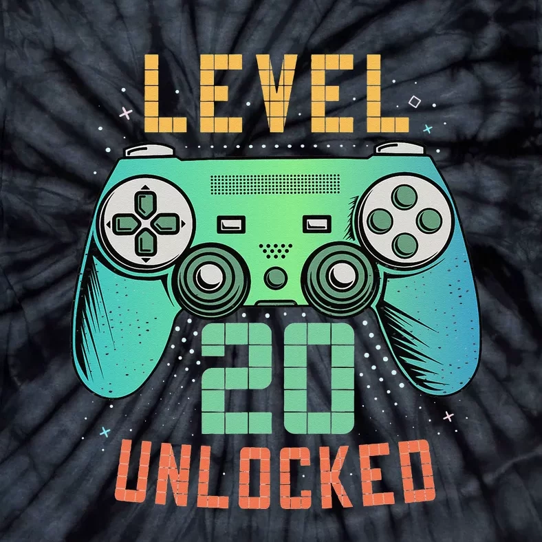 Level 20 Unlocked 20th Birthday Gamer Gifts 20 Year Old Male Tie-Dye T-Shirt