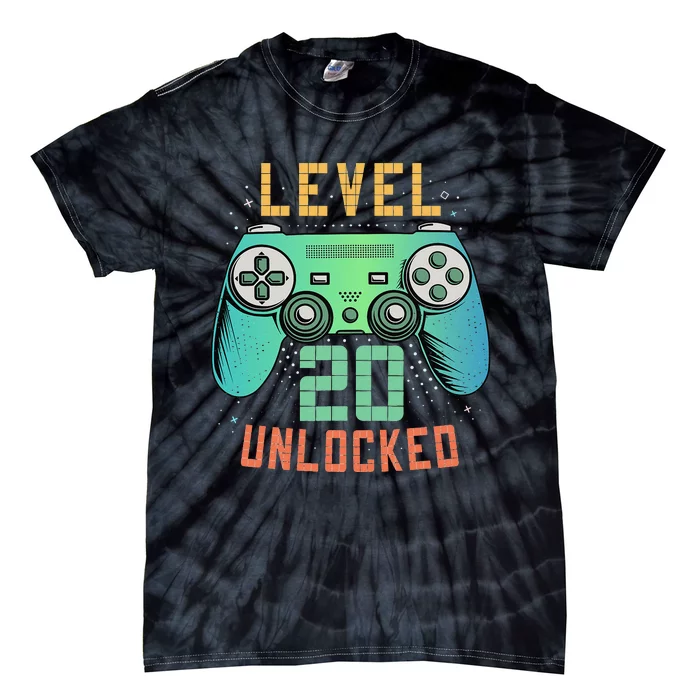 Level 20 Unlocked 20th Birthday Gamer Gifts 20 Year Old Male Tie-Dye T-Shirt