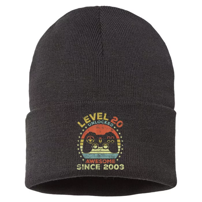 Level 20 Unlocked Awesome Since 2003 20th Birthday Gaming Sustainable Knit Beanie