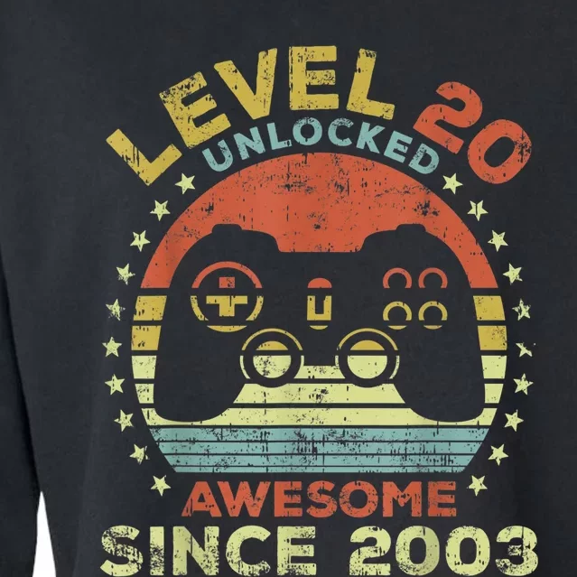 Level 20 Unlocked Awesome Since 2003 20th Birthday Gaming Cropped Pullover Crew