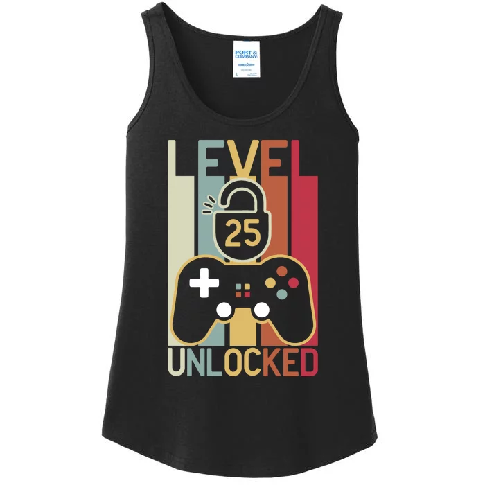 Level 25 Unlocked Birthday Gift Vintage Retro Ladies Essential Tank