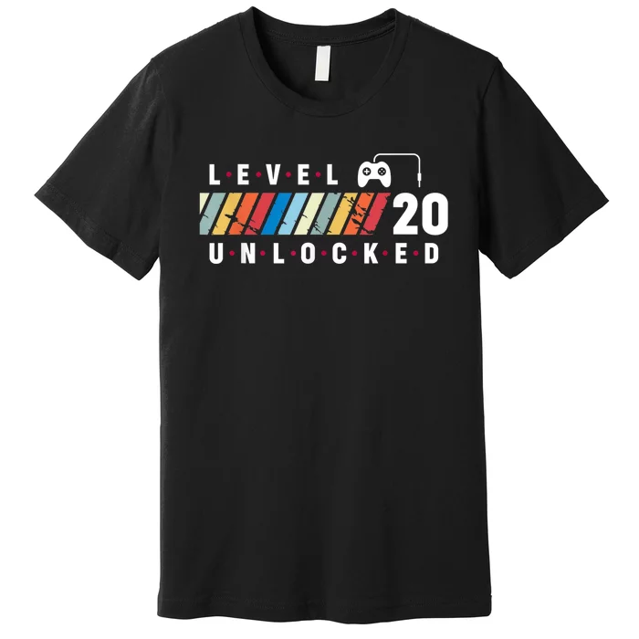 Level 20 Unlocked 20 Year Old Video Game Party 20th Birthday Premium T-Shirt