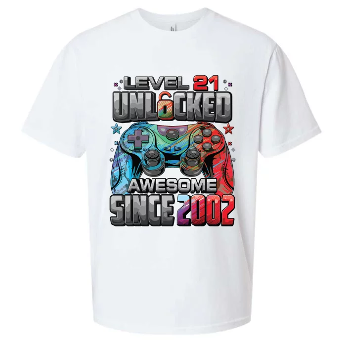 Level 21 Unlocked Awesome Since 2002 21st Birthday Gaming Sueded Cloud Jersey T-Shirt