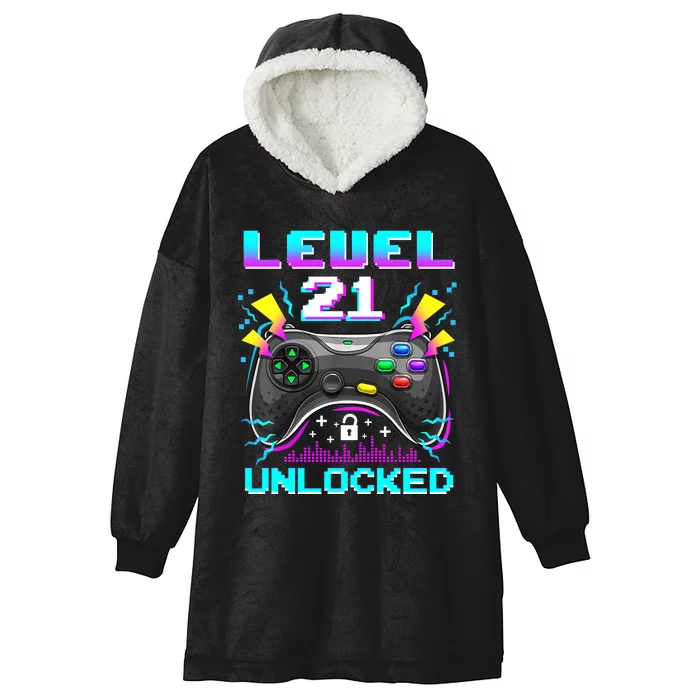 Level 21 Unlocked 21st Birthday Video Game Gift Birthday Gaming Hooded Wearable Blanket