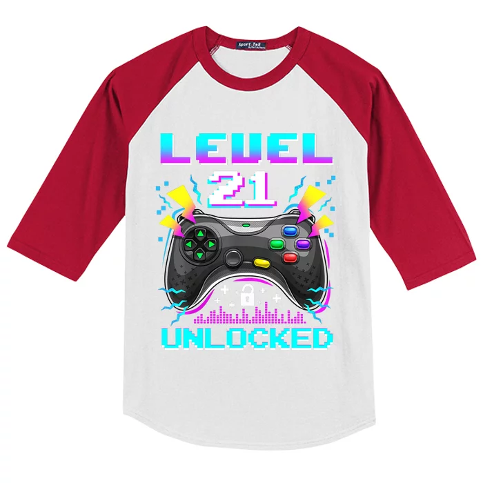 Level 21 Unlocked 21st Birthday Video Game Gift Birthday Gaming Kids Colorblock Raglan Jersey