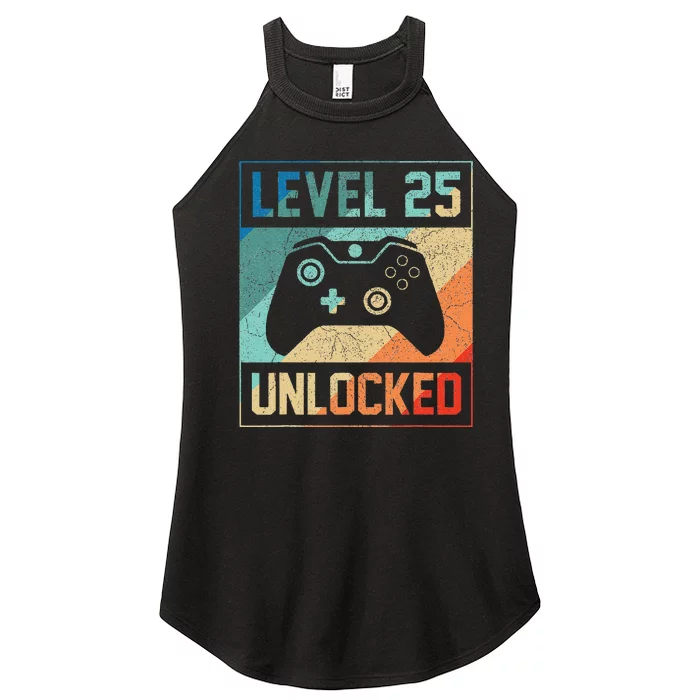 Level 25 Unlocked Video Gamer 25th Birthday Gifts Women’s Perfect Tri Rocker Tank