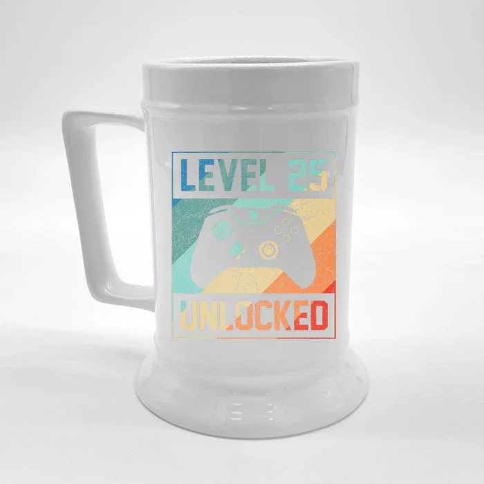 Level 25 Unlocked Video Gamer 25th Birthday Gifts Front & Back Beer Stein