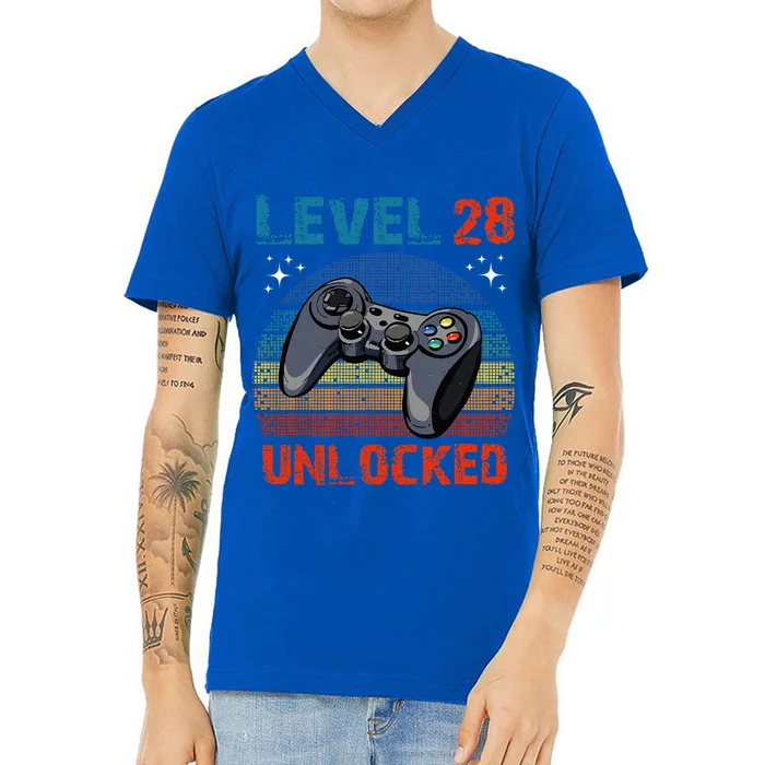 Level 28 Unlocked Video Gamer 28th Birthday Gifts V-Neck T-Shirt