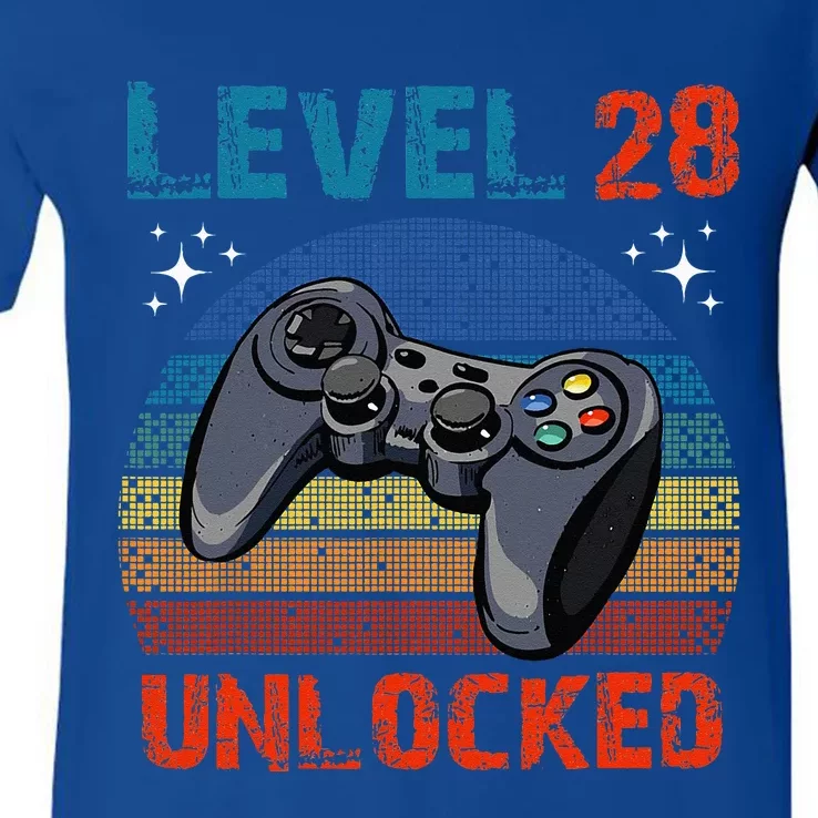 Level 28 Unlocked Video Gamer 28th Birthday Gifts V-Neck T-Shirt