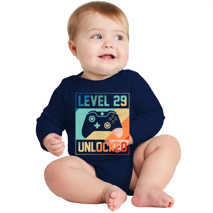 Level 29 Unlocked Video Gamer 29th Birthday Gifts Tee Baby Long Sleeve Bodysuit