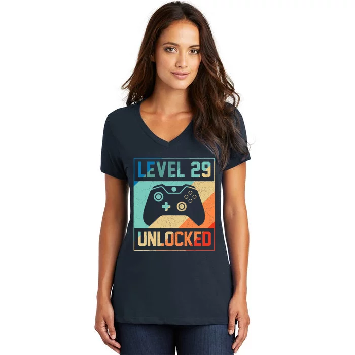 Level 29 Unlocked Video Gamer 29th Birthday Gifts Tee Women's V-Neck T-Shirt